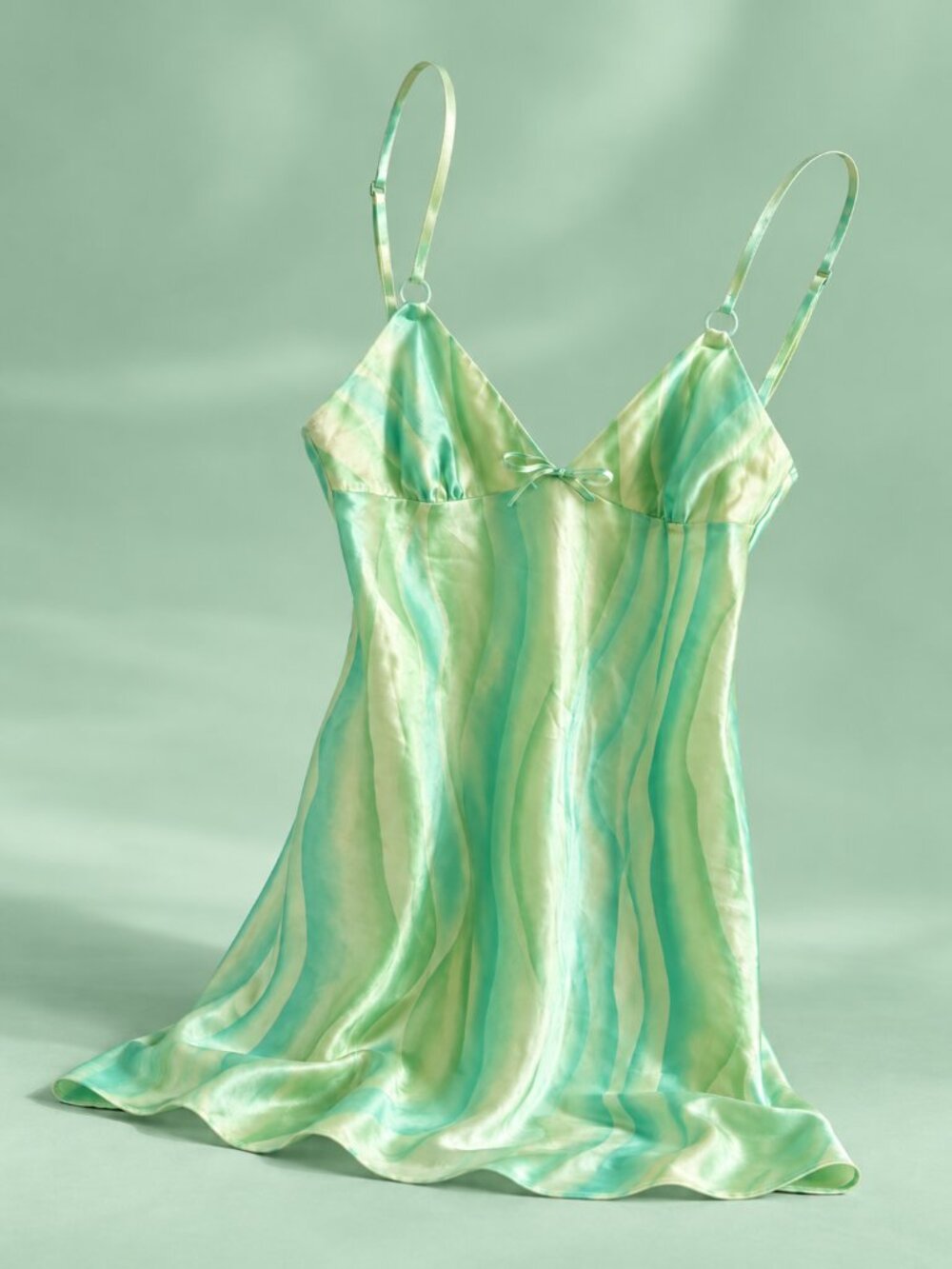 Vintage Rose Passion Satin Nightie Slip Dress Silky Green Blue Size Medium